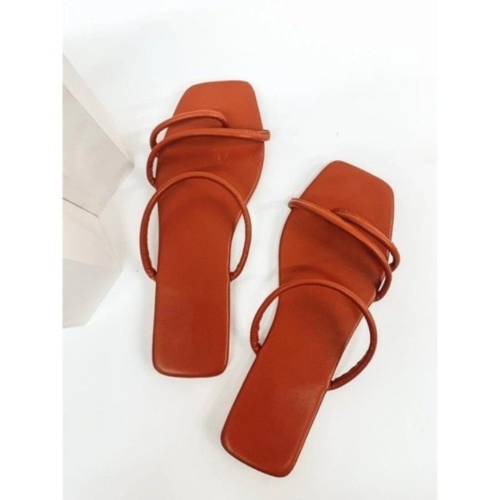 Brick strappy square toe sandals flat slides - Picture 2 of 9